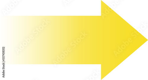 Yellow gradient arrow shape. Isolated png illustration, transparent background. Asset for overlay, montage, collage or presentation. Business concept.	