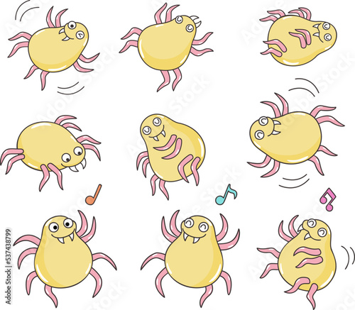 Various poses and expressions of mites