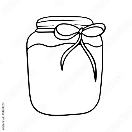 Glass jar with jam in doodle style on a white background. Vector illustration