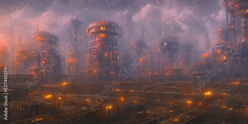 Industrial area  cities of the future. Illustration  concept art.