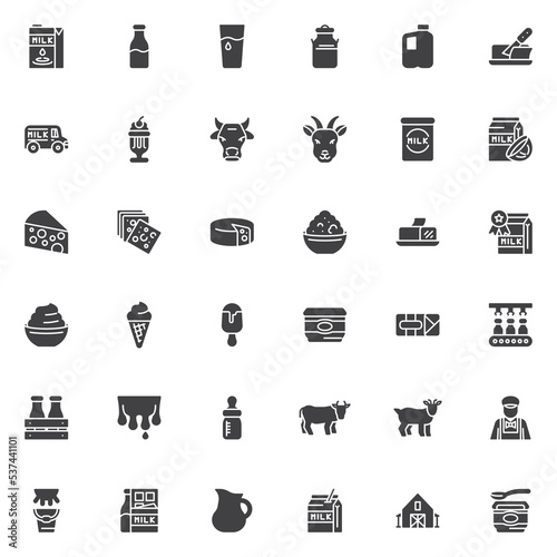 Milk products vector icons set