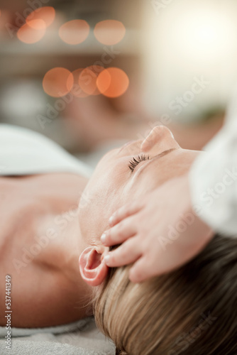 Relax woman  spa head massage and facial wellness  luxury zen therapy and beauty skincare. Calm female face reflexology with scalp cosmetics  peaceful holistic and rich healthy body detox at salon