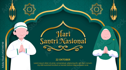 Hari santri nasional or Indonesian national Muslim student day with Islamic students