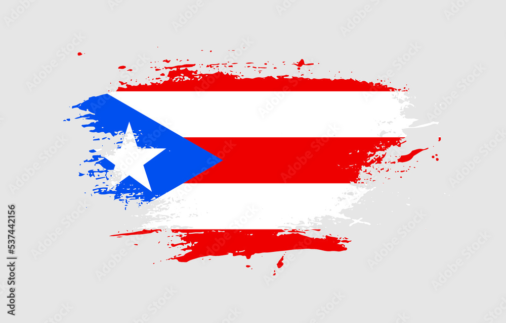 Grunge brush stroke with the national flag of Puerto Rico on a white ...
