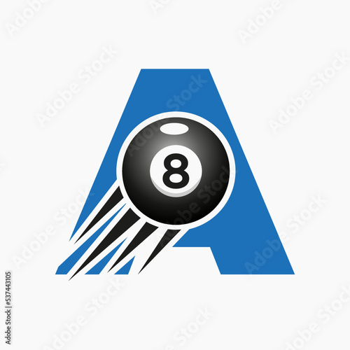 Letter A Billiards or Pool Logo Design For Billiard Room or 8 Ball Pool Club Symbol Vector Template