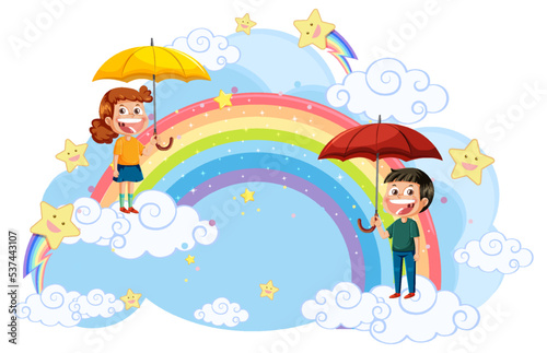 Happy children with rainbow © brgfx