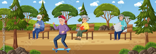 Outdoor park with elderly people