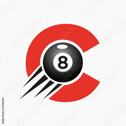 Letter C Billiards or Pool Logo Design For Billiard Room or 8 Ball Pool Club Symbol Vector Template