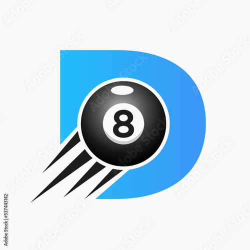Letter D Billiards or Pool Logo Design For Billiard Room or 8 Ball Pool Club Symbol Vector Template