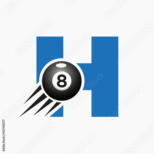 Letter H Billiards or Pool Logo Design For Billiard Room or 8 Ball Pool Club Symbol Vector Template
