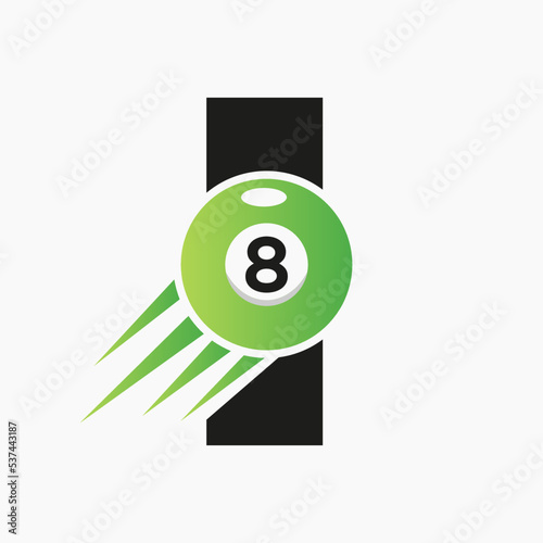 Letter I Billiards or Pool Logo Design For Billiard Room or 8 Ball Pool Club Symbol Vector Template