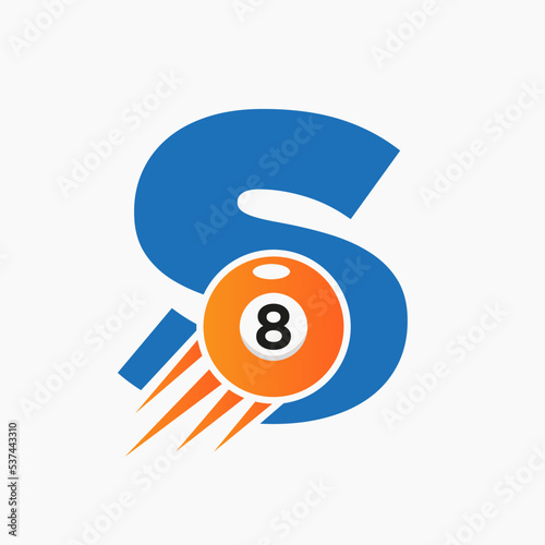Letter S Billiards or Pool Logo Design For Billiard Room or 8 Ball Pool Club Symbol Vector Template