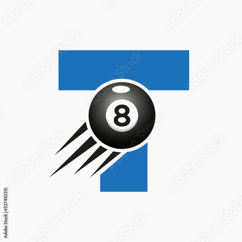 Letter T Billiards or Pool Logo Design For Billiard Room or 8 Ball Pool Club Symbol Vector Template