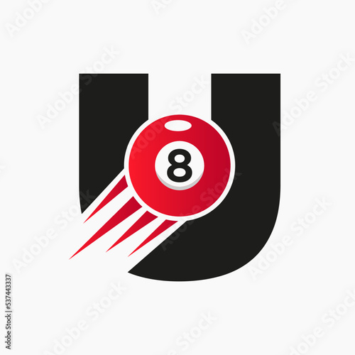 Letter U Billiards or Pool Logo Design For Billiard Room or 8 Ball Pool Club Symbol Vector Template