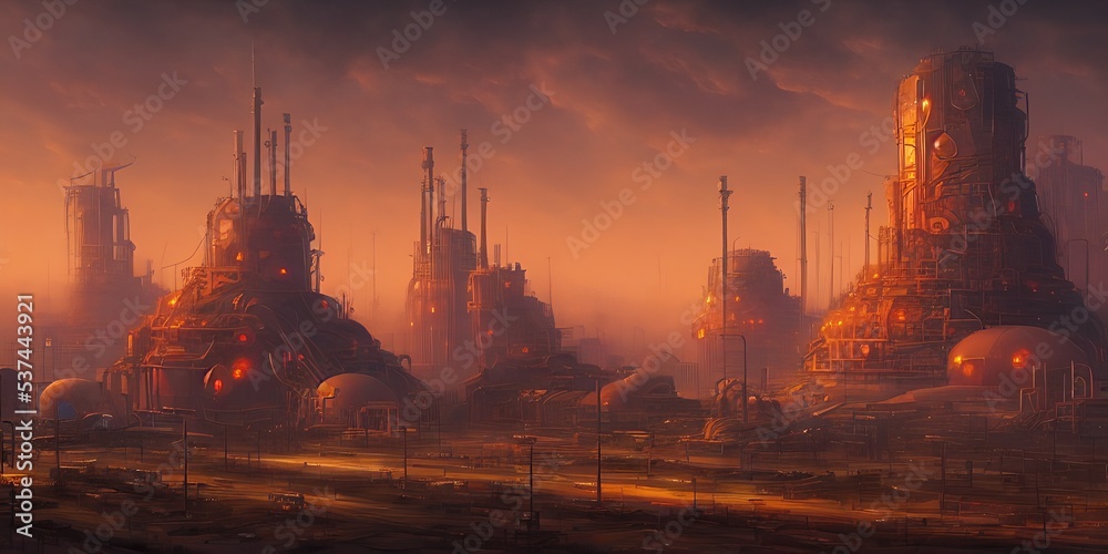 Industrial area, cities of the future. Illustration, concept art.
