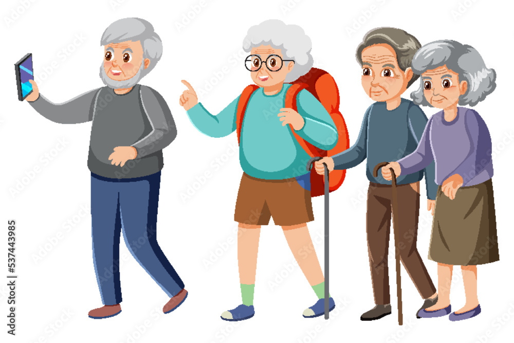 Obraz premium Elderly tourists on white background