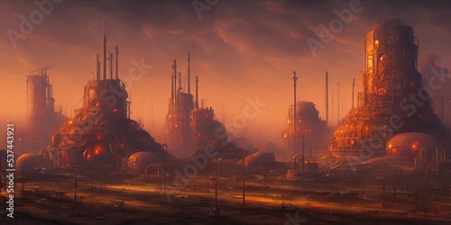 Industrial area, cities of the future. Illustration, concept art.