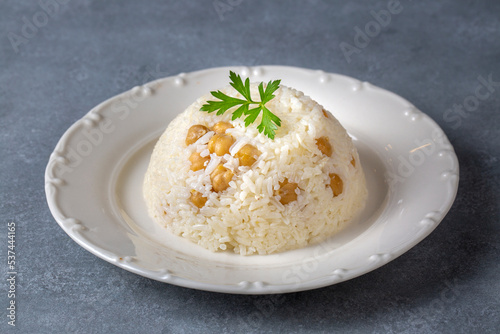 Obraz na płótnie Turkish Rice with chickpea served, Turkish name; Nohutlu pilav or pilaf w salonie