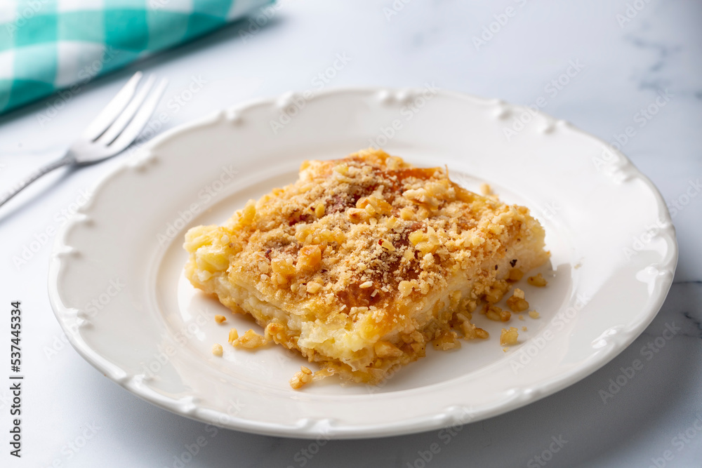 Laz pastry; It is a dessert made with phyllo dough, butter, pudding and sherbet. Turkish name; Laz boregi Laz pastry; It is a dessert made with phyllo dough, butter, pudding and sherbet. Turkish name; Laz boregi