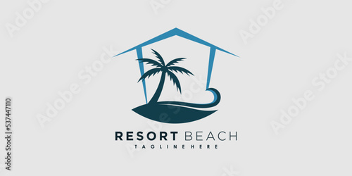 resort beach logo design vector with icon palm creative concept