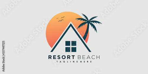 resort beach logo design vector with icon palm creative concept