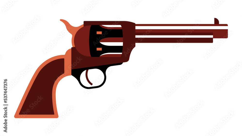 Retro pistol gun. Handgun on white background. Art illustration in contemporary style.
