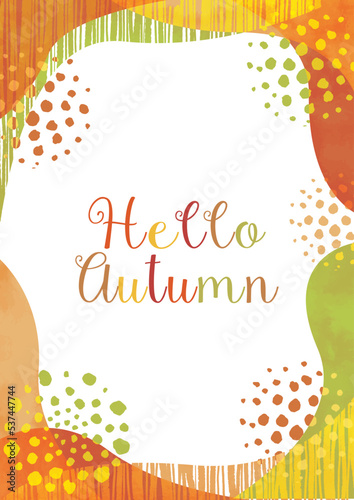 秋のイメージの水彩風手書きの抽象的なフレームデザイン