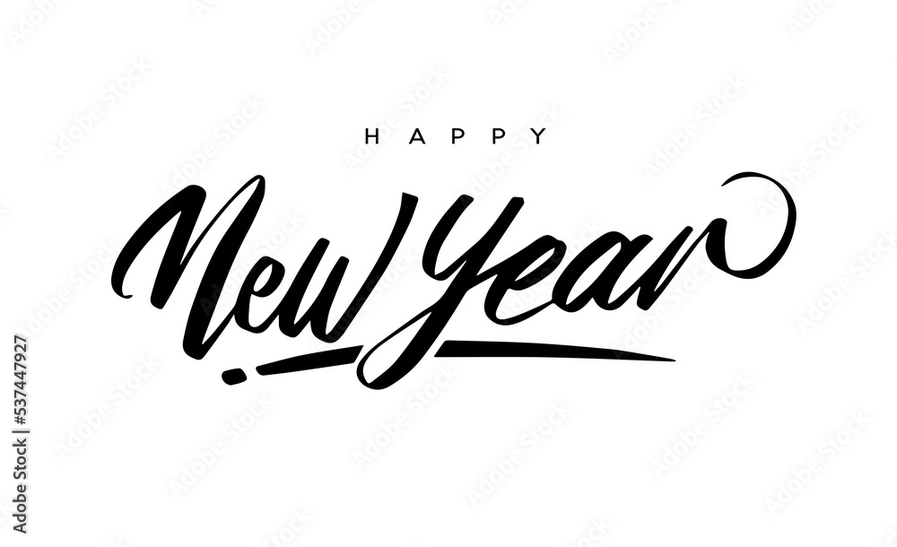 Happy New Year text design. Vector greeting illustration with hand written lettering.