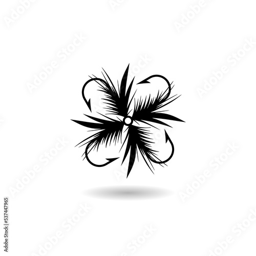 Fly fishing design icon logo with shadow
