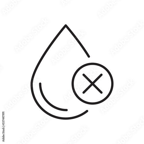 Water with cross mark. Poor water quality. Droplet with cancel, Vector illustration