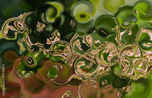 Abstract zigzag pattern background with waves in brown, green and black tones. Artistic image processing created by photo. Beautiful calm pattern for any design. Background image