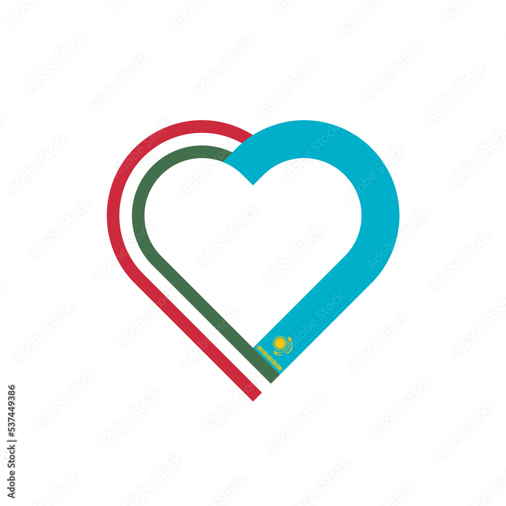 friendship concept. heart ribbon icon of hungary and kazakhstan flags. vector illustration isolated on white background