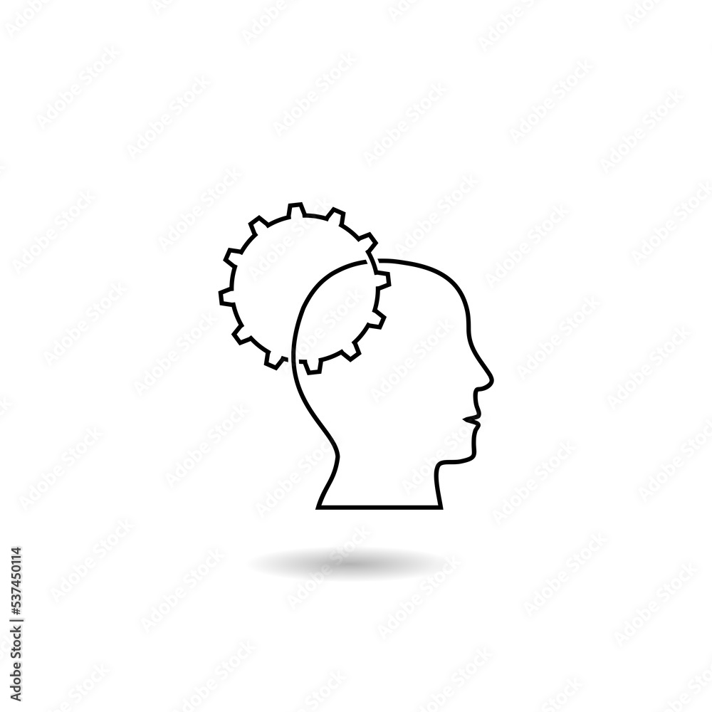 Gears in head line icon logo with shadow Gears in head line icon logo with shadow