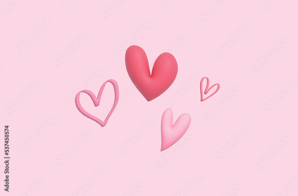 3D pink hearts collection on pink background