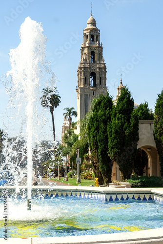 San Diego is a popular tourist travel destination with impressive historic architecture in Balboa Park colonial outdoor landmarks old town palace with lush vegetation