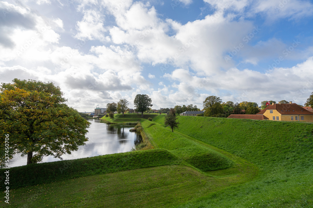 The moat around the Kastellet fortress in Copenhagen, Denmark