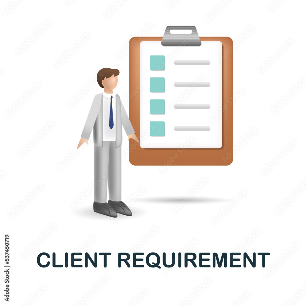 Client Requirement icon. 3d illustration from web development collection. Creative Client Requirement 3d icon for web design, templates, infographics and more Client Requirement icon. 3d illustration from web development collection. Creative Client Requirement 3d icon for web design, templates, infographics and more