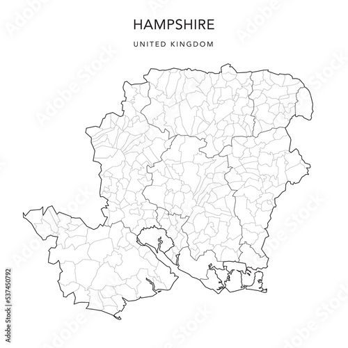 Administrative Map of Hampshire with County  Districts and Civil Parishes as of 2022 - United Kingdom  England - Vector Map