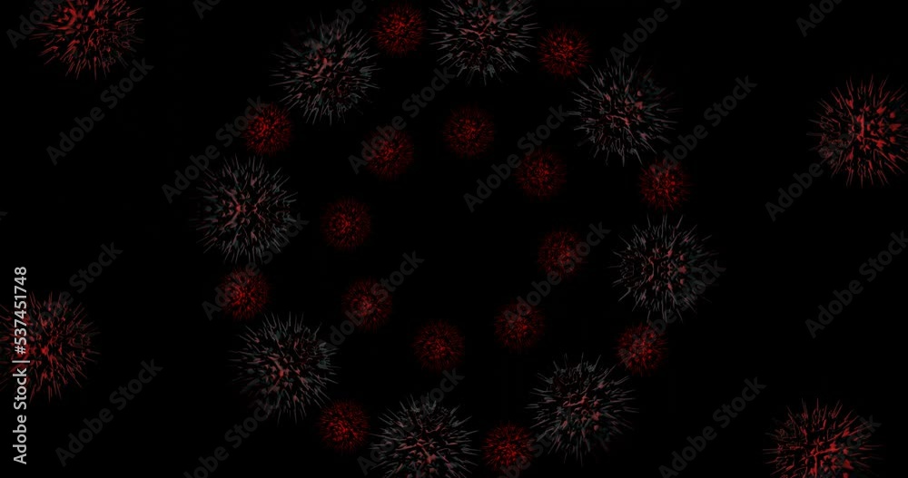 3d render with red sharp spheres viruses in a circle 3d render with red sharp spheres viruses in a circle