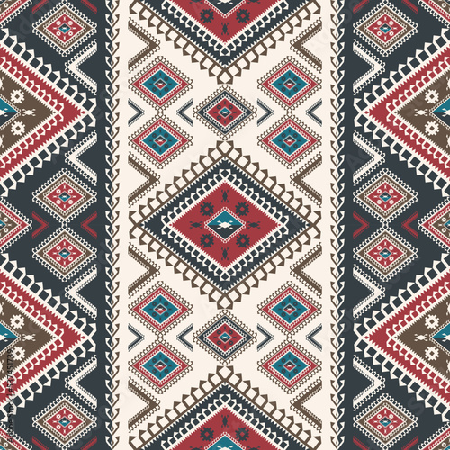 Ethnic geometric pattern. Vector ethnic geometric diamond shape vintage color stripes seamless pattern background. Ethnic Persian carpet, rug geometric pattern design for interior decoration elements.