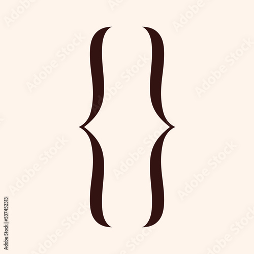 Curly brackets pair in retro style. Double symmetric braces, punctuation and mathematics symbol. Typography curled mark, pointed maths sign. Isolated flat vector illustration