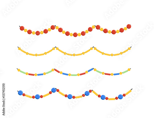 Beads for Christmas tree. Beads garland. Cartoon, flat, vectorv