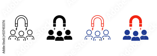 Retention Employee People in Business Company Silhouette and Line Icon. Lead Attract User Customer Pictogram. Magnet Acquisition Potential Client Icon. Editable Stroke. Isolated Vector Illustration photo