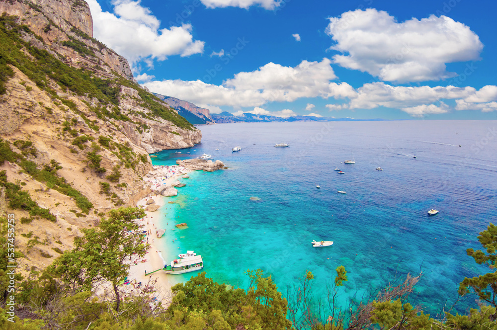 Cala Mariolu in Sardegna, Italy (Italy) - The famous touristic attraction in wild east coast of Sardinia island, Orosei gulf in the Baunei municipal, with wonderful beach, sea and trekking path.