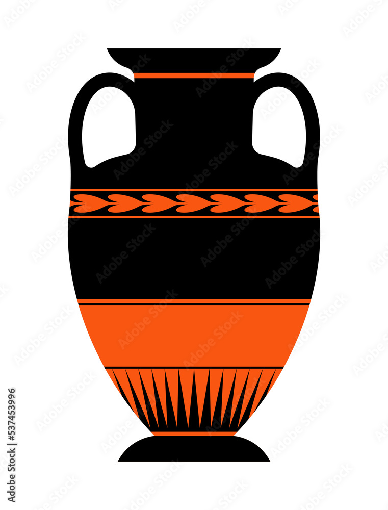 Ancient Greek vase. Antique pottery amphora with greek fret. Decorative border. Roman terracotta jar. Modern vector illustration of historical crockery.
