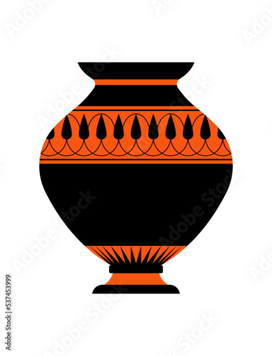 Ancient Greek vase. Antique pottery amphora with greek fret. Decorative border. Roman terracotta jar. Modern vector illustration of historical crockery.