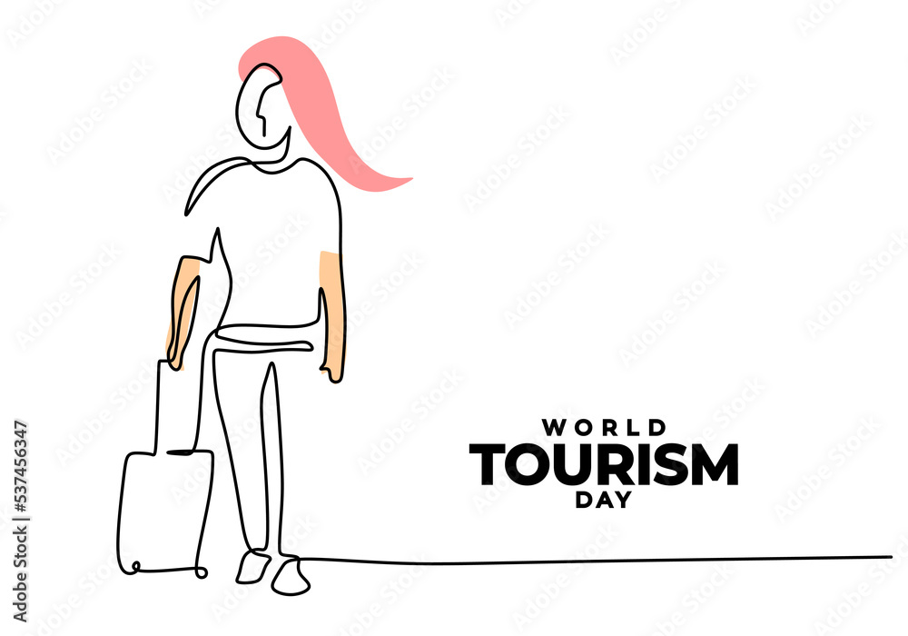 Fototapeta premium One continuous single line of world tourism day with girl vacation.