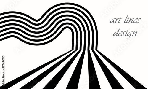 Black parallel and wave stripes background like 3D form. Room interior vintage with wall and floor line design. Dynamic geometric lines with perspective.