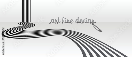 Dynamic geometric lines with perspective. Black parallel and wave stripes background like 3D form. Modern art lines design.