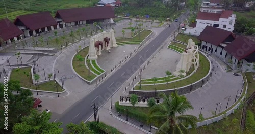 Drone video of traffic condition on KEMBANG LIMUS GATE As access to Borobudur temple. It located on Magelang, Indonesia photo